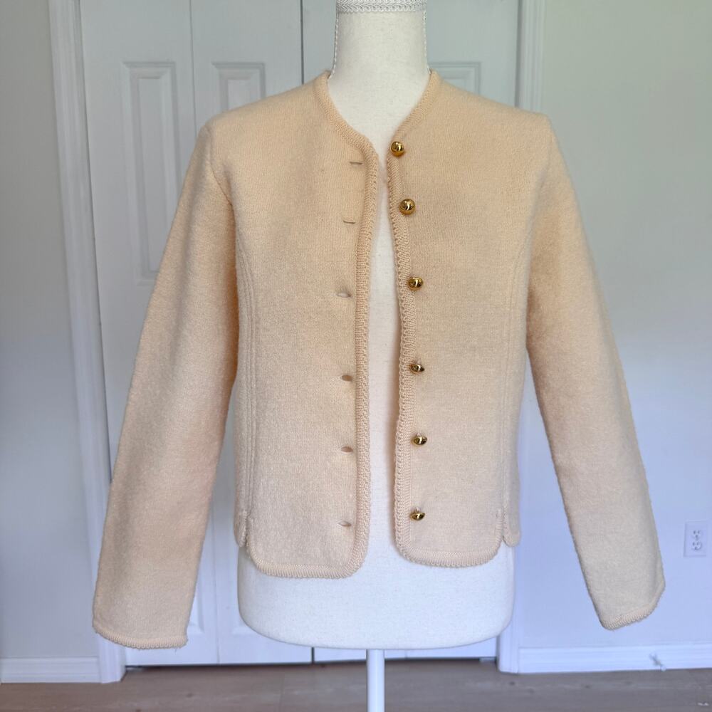 Preswick & Moore Vintage Wool Jacket Cream Size 10 Boiled Cardigan Gold Button